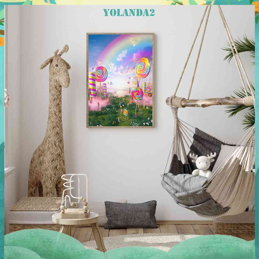 Tranh Đính Đá Kim Cương Toàn Bộ 5D DIY Hình Vẽ Kẹo Mút Trang Trí Nhà Cửa