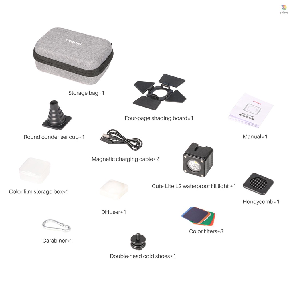 Đèn Lặn Biển Ulanzi L2 COB Mini IP68 5500K 4 Cấp Độ Sáng Tích Hợp Pin Từ Tính Chống Thấm Nước Thiết Kế Bằng Silicon