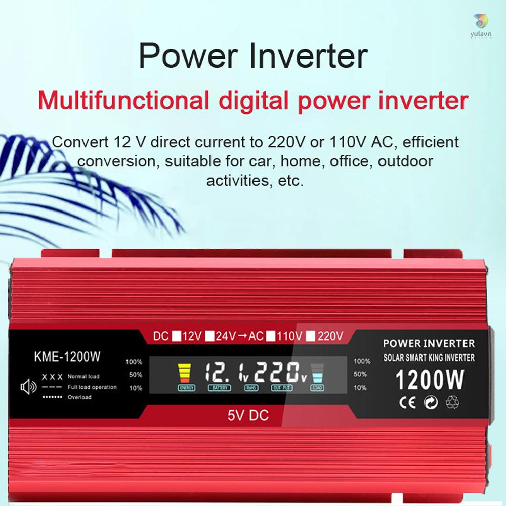 Bộ Chuyển Đổi Nguồn Điện 500W 12V Sang 110V AC Có Màn Hình LCD Cổng Sạc USB Cho Xe Hơi RV
