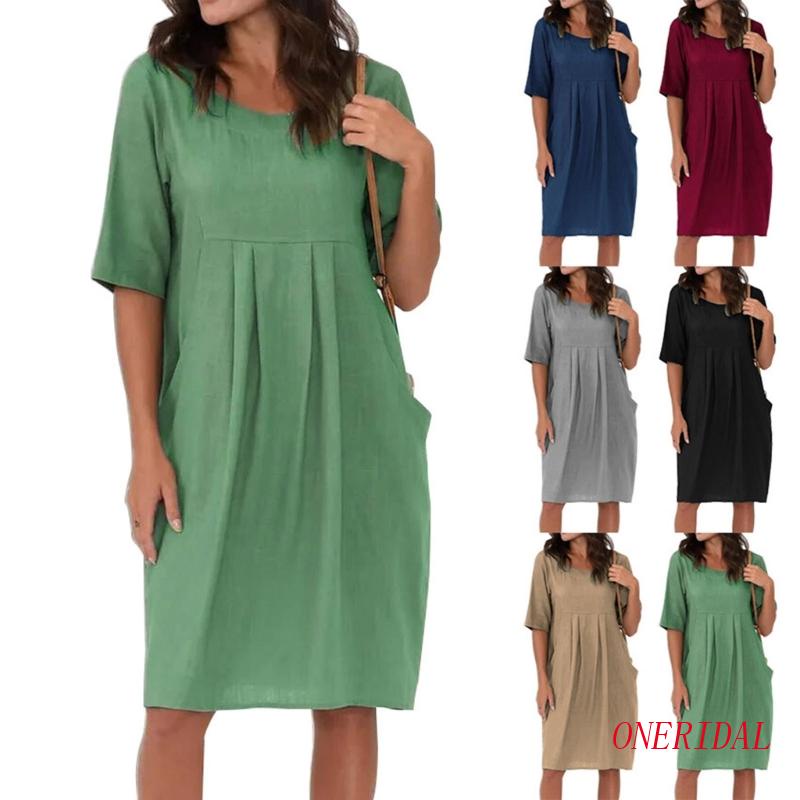 Đầm Tay Ngắn Màu Trơn Thời Trang Mùa Hè Xinh Xắn Cho Nữ
