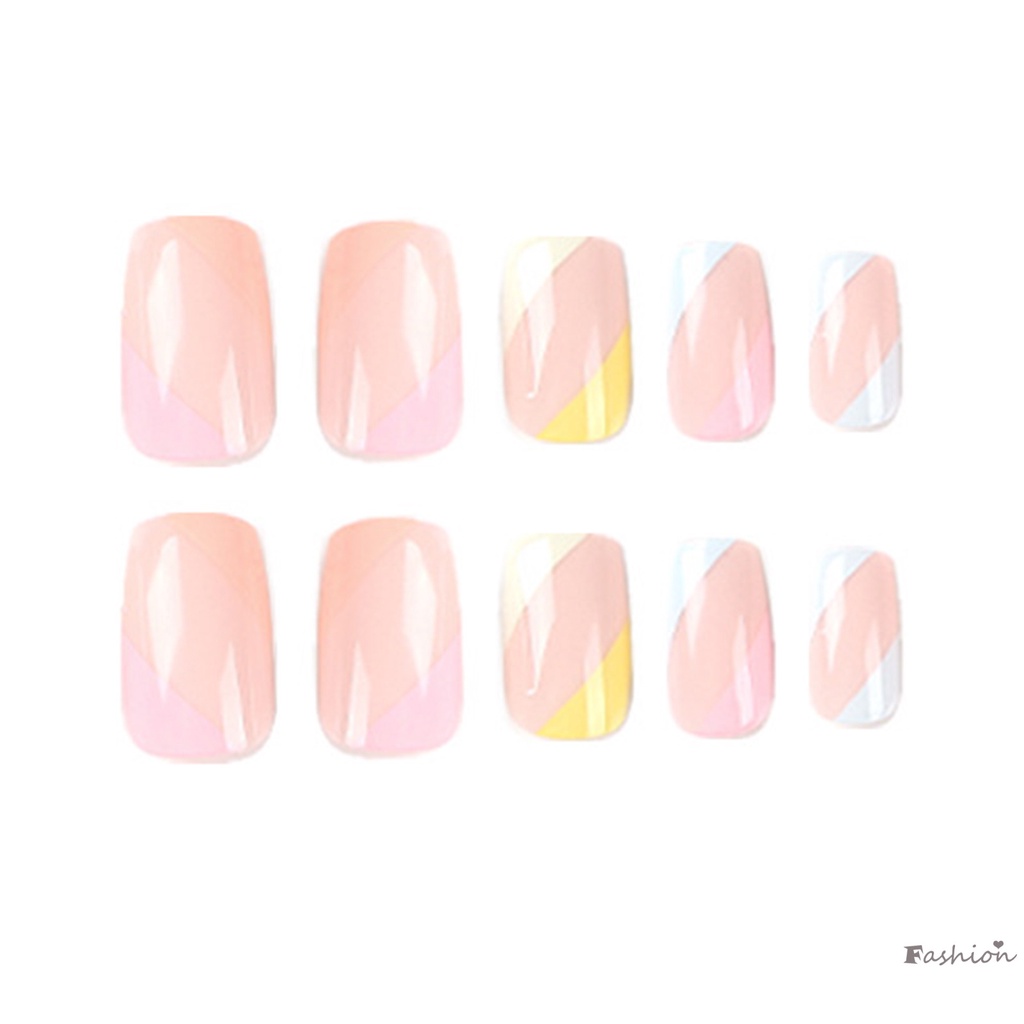 Bộ Móng Tay Giả Hình Vuông Màu Cầu Vồng Dùng Trang Trí