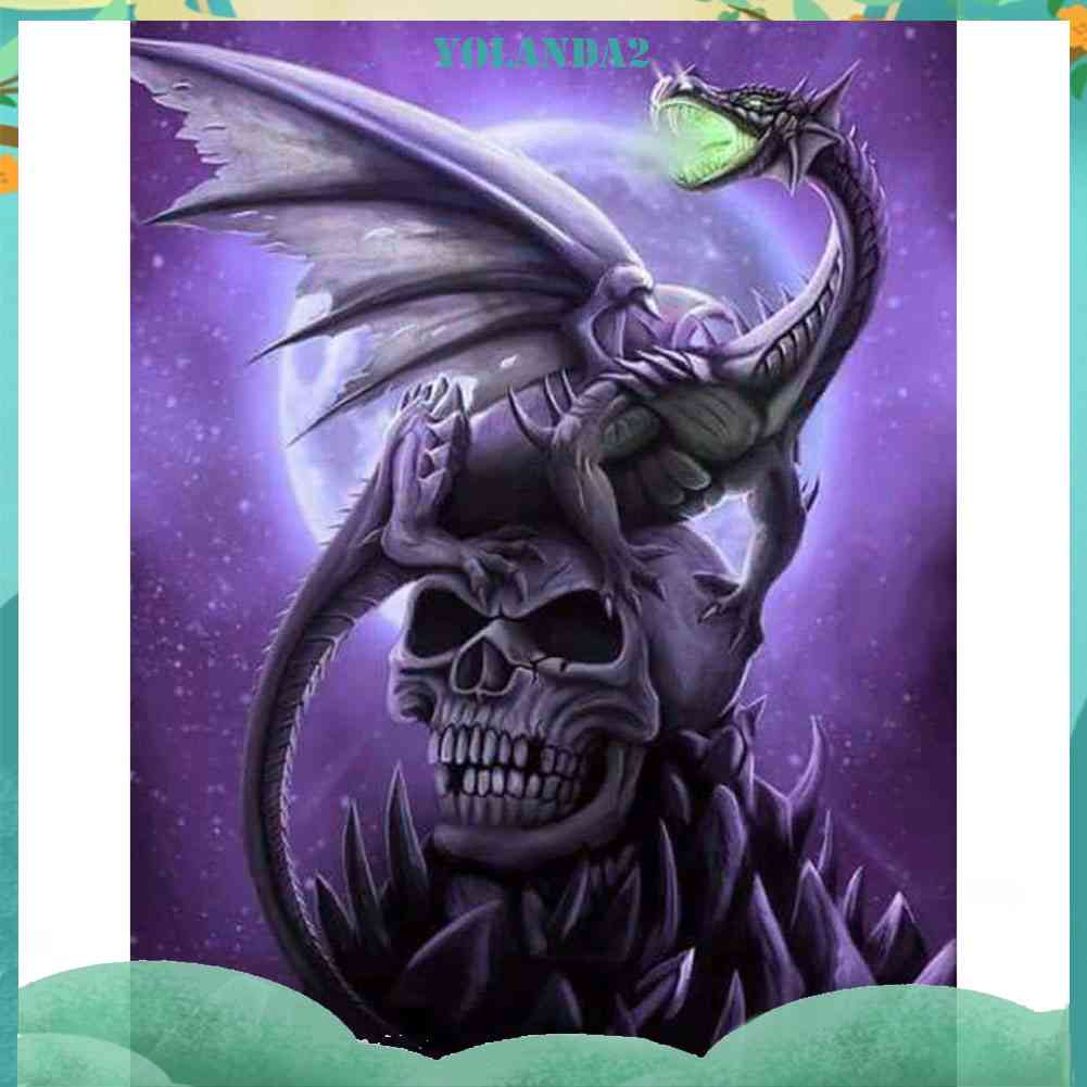 Tranh Đính Đá Kim Cương Toàn Bộ 5D DIY Hình Vẽ Rồng Đầu Lâu