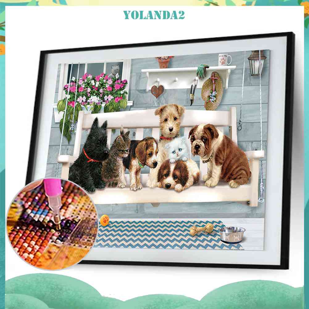 Tranh Đính Đá Kim Cương Toàn Bộ 5D DIY Hình Vẽ Chó Mèo