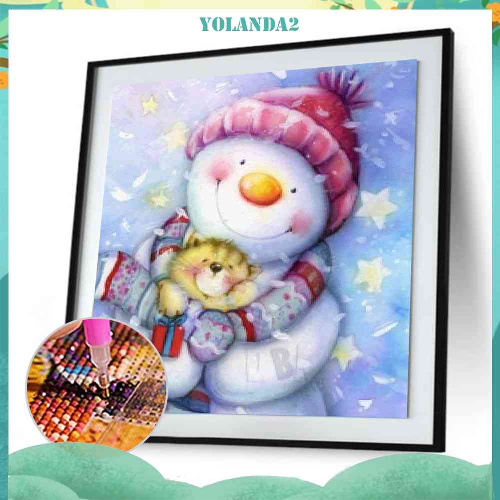 Tranh Đính Đá Kim Cương Toàn Bộ 5D DIY Hình Người Tuyết Giáng Sinh