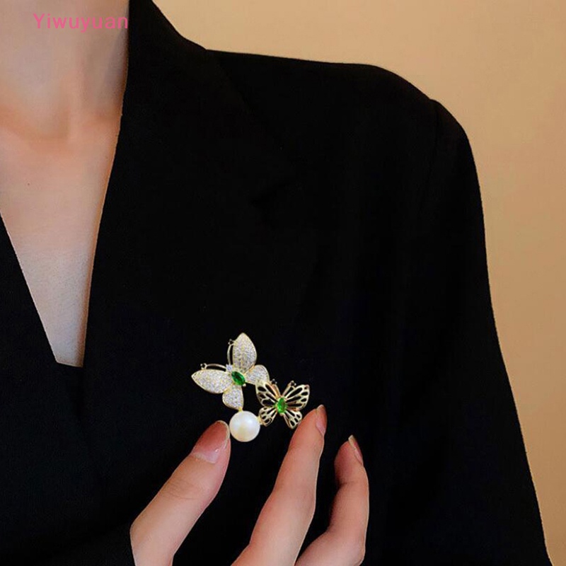 < Yiwuyuan > Ghim Cài Áo Hình Bướm Đính Đá Ngọc Trai Thanh Lịch Cho Nữ Jewellry