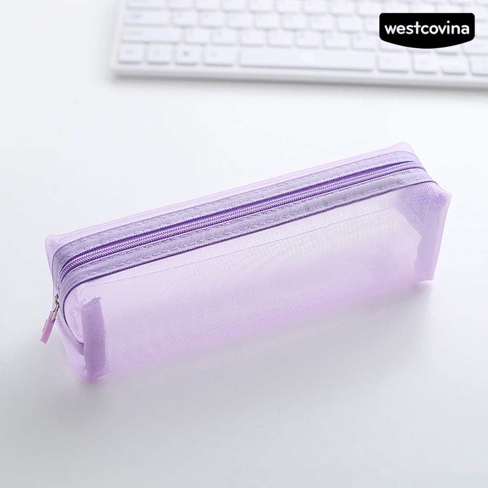 [COD]♪Túi Lưới Đựng Bút Trong Suốt Màu Trơn Có Khóa Kéo Tiện Dụng Cho Học Sinh
