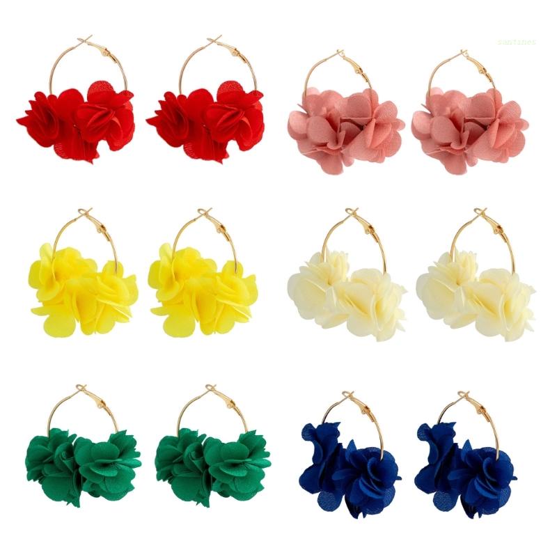 Bông Tai Hình Hoa Hồng Bằng Vải Xinh Xắn Thời Trang Đi Biển Cho Nữ