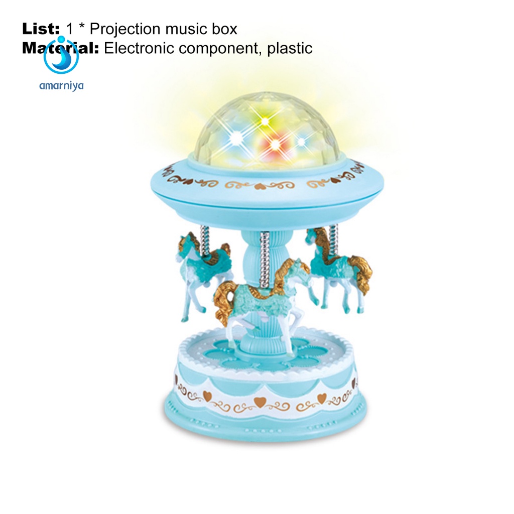 Hộp Nhạc Vòng Xoay Ngựa Gỗ Phát Sáng Dễ Thương Dùng Làm Quà Tặng Cho Bé