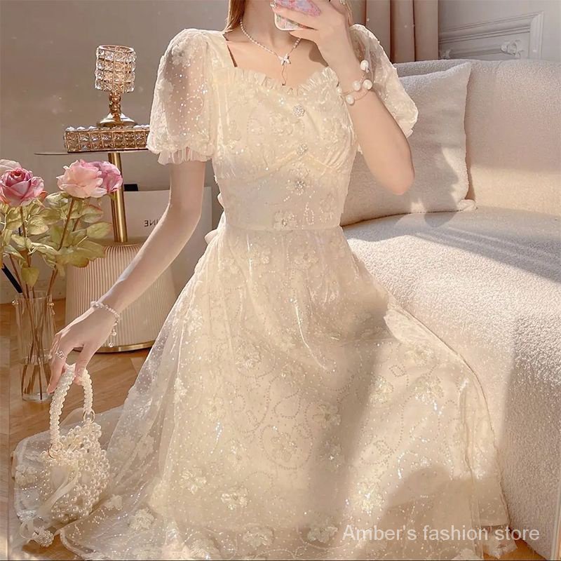 Đầm Cotton Cổ Vuông Thắt Nơ Phong Cách Pháp Sang Trọng Thời Trang Mùa Hè 2023 Cho Nữ