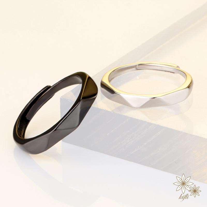 Nhẫn Cặp Đôi Thiết Kế Hình Học Trắng Đen Phong Cách Hàn Quốc
