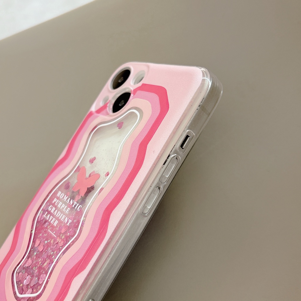 Ốp Điện Thoại TPU Dẻo Họa Tiết Bươm Bướm Màu Hồng Có Nước Kim Tuyến Lấp Lánh Cho iPhone11 12 13 14 Pro Max