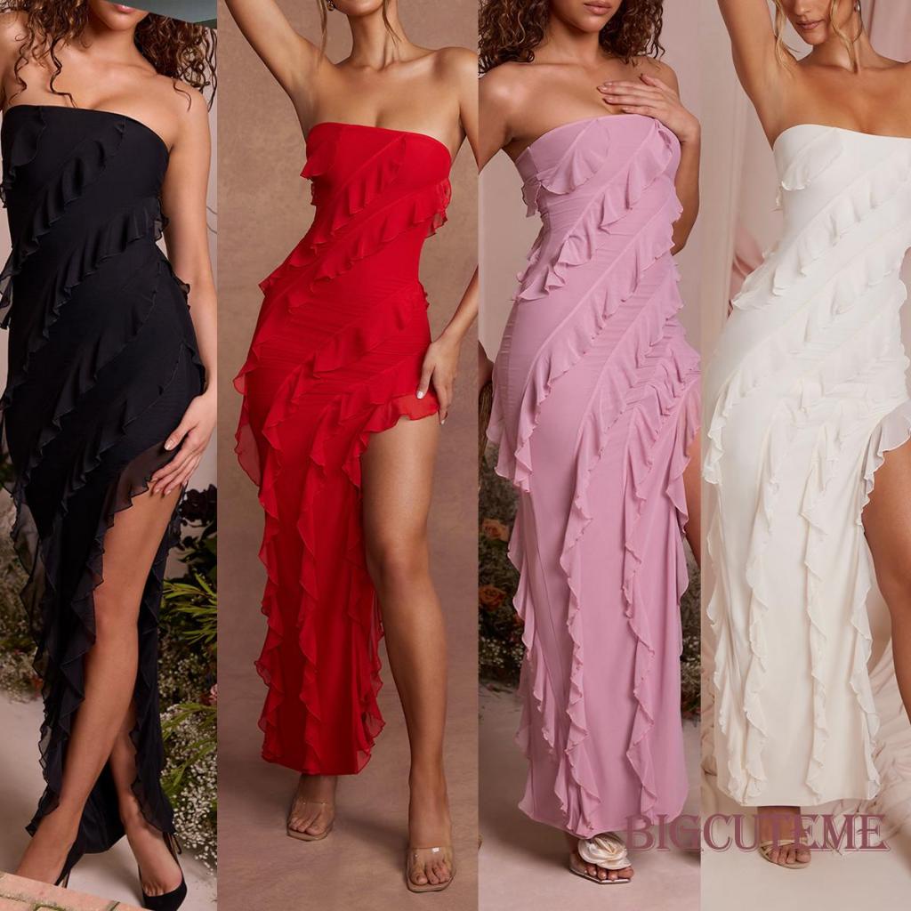 Đầm Hai Dây Ôm Dáng Hở Lưng Nhún Bèo Màu Trơn Thời Trang Cho Nữ