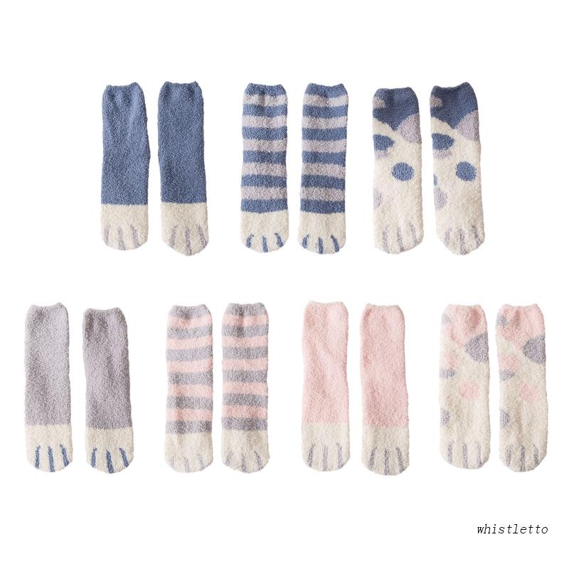 Vớ Lông Cừu San Hô Mềm Mại Họa Tiết Chân Mèo Vui Nhộn Đáng Yêu Cho Nữ