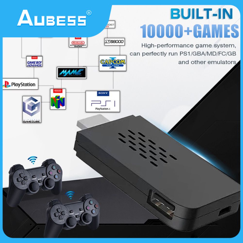 Aubess Máy Chơi Game Điện Tử 64Gb Trò Chơi 4K 2.4 10000G Bộ Điều Khiển Không Dây Đôi Trò Chơi Stick Retro Cho Ps1/Gba