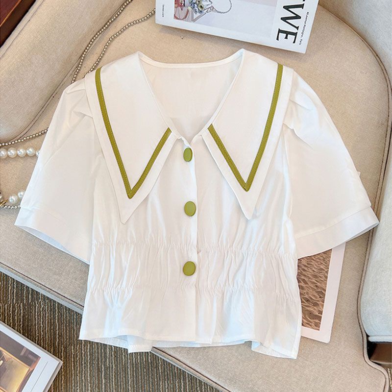 Áo Sơ Mi Tay Ngắn Cổ Chữ V Thiết Kế Mới Thời Trang Theo Phong Cách Pháp