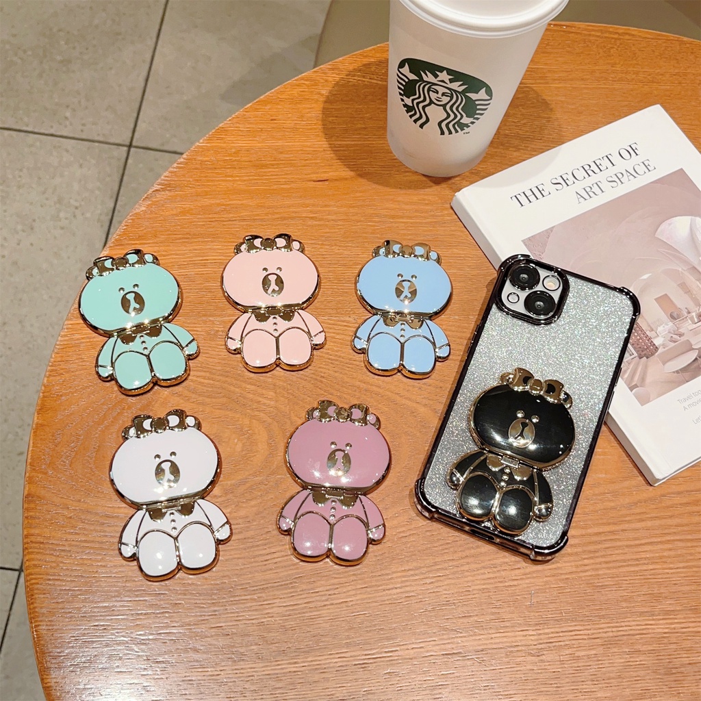 Ốp Điện Thoại Có Túi Khí Họa Tiết Bướm / Gấu Dễ Thương Kèm Giá Đỡ Nhẫn Cho iphone