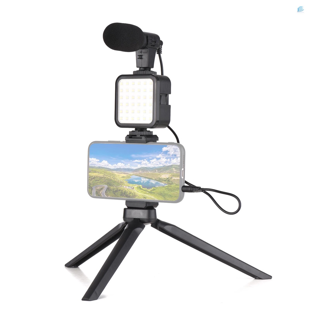 Bộ Đèn LED Mini + Micro Cardioid + Kẹp Điện Thoại Có Thể Điều Chỉnh 3 Mức Độ Sáng