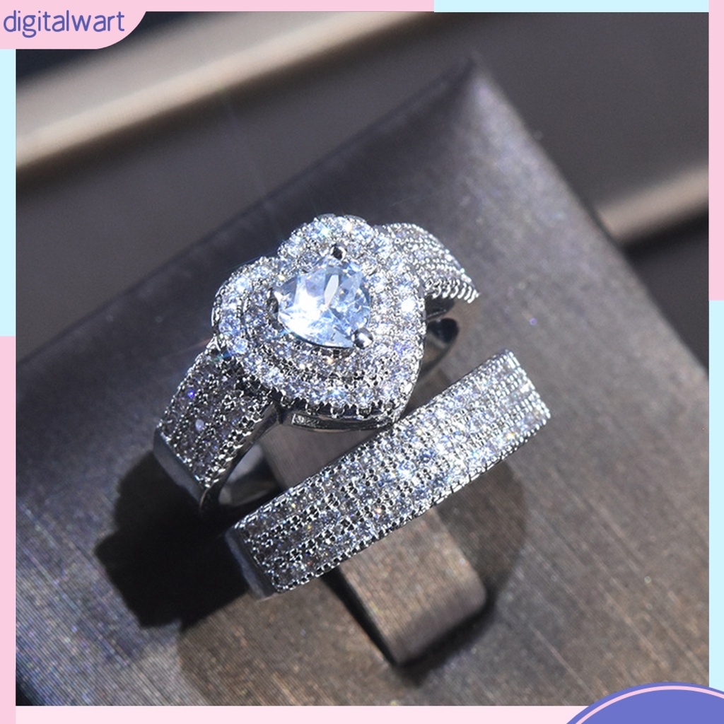 Bộ 2 Nhẫn Đính Đá Hình Trái Tim Lấp Lánh Sang Trọng Cho Cô Dâu