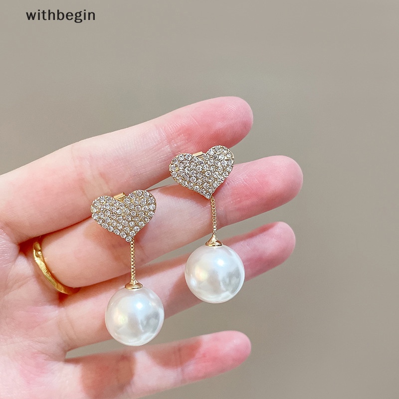 1 Đôi Bông Tai Hình Trái Tim Đính Ngọc Trai Thời Trang Dành Cho Nữ