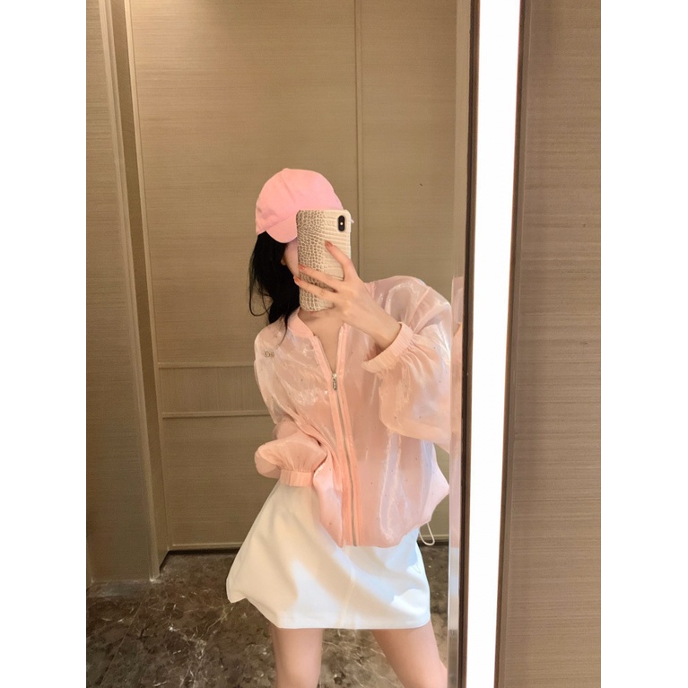 IZHN MiuMiu 23 summer new fashion heavy industry full of hot diamond letter temperament sweet girl style crystal yarn sun-proof coat