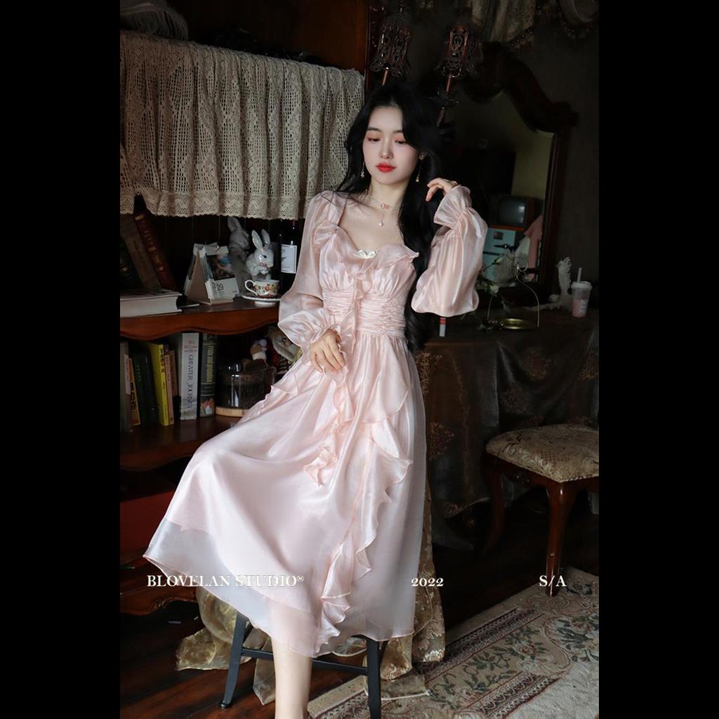 Đầm Dài Tay Eo Cao Ôm Dáng Phong Cách Pháp Ngọt Ngào Thời Trang Mới Cho Nữ