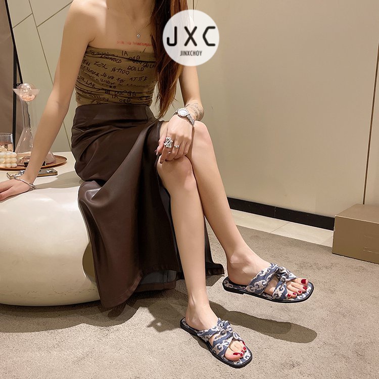 Dép Sandal Da PU Đế Bằng Phong Cách Retro Độc Đáo