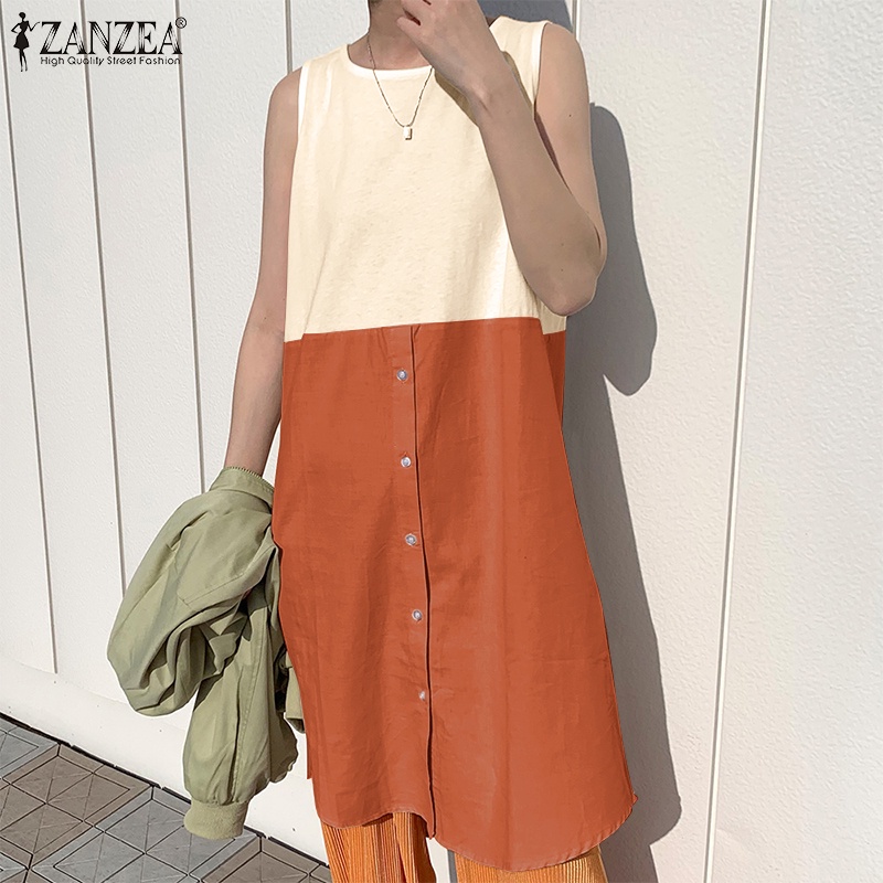 Zanzea Đầm Nữ Không Tay Cổ Tròn Thời Trang Hàn