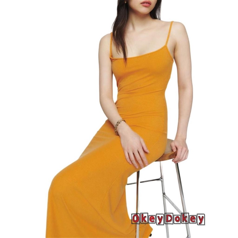 Đầm Dài Hai Dây Dệt Kim Màu Trơn Thời Trang Mùa Hè Cho Nữ