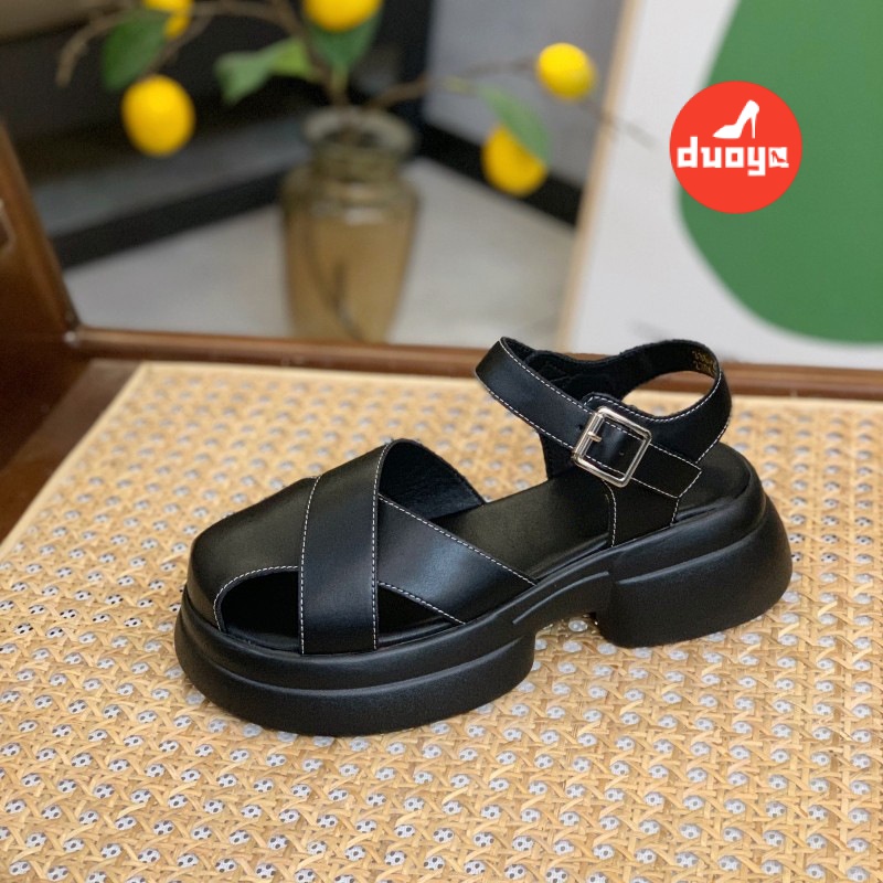 Duoya Tóc Thẳng ~ [Hàng Có Sẵn] Giày Sandal Đế Xuồng Dày Dặn Có Khóa Cài Phẳng Dễ Phối Đồ Cho Nữ Miễn Phí Vận Chuyển