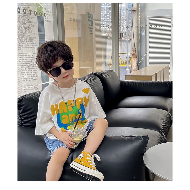 Áo Thun Cotton Ngắn Tay Cổ Tròn In Họa Tiết Hoạt Hình Thời Trang Mùa Hè Cho Bé Trai