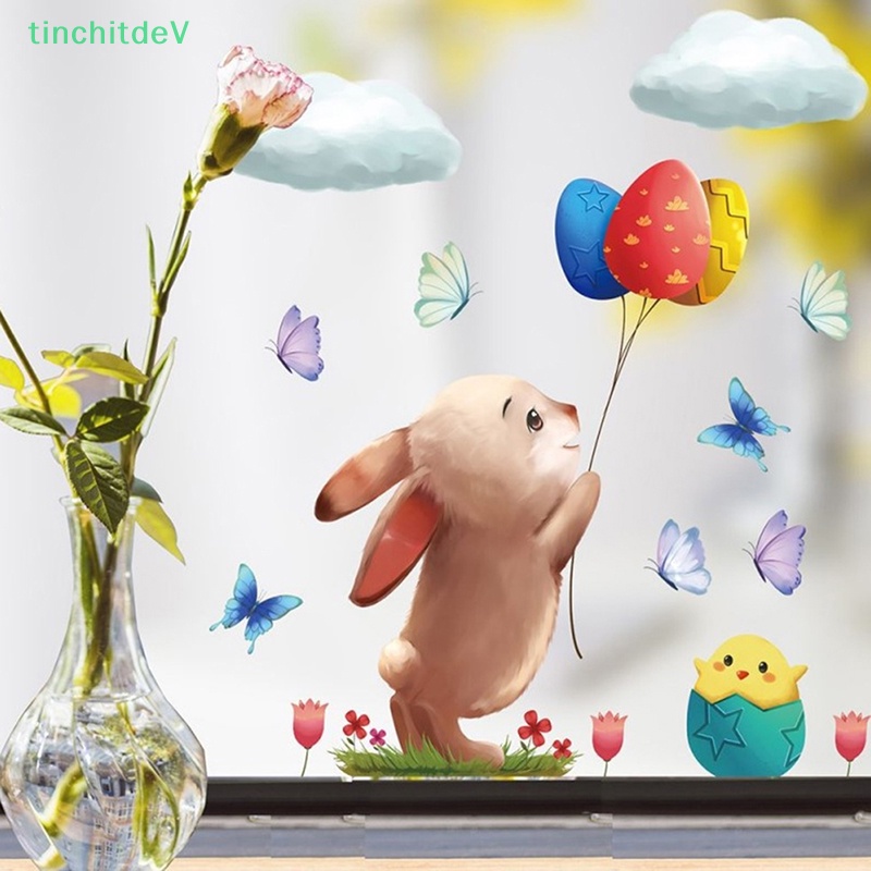 1 Sticker Dán Cửa Kính Hình Thỏ Và Trứng Phục Sinh Nhiều Màu Kích Thước 20X30Cm