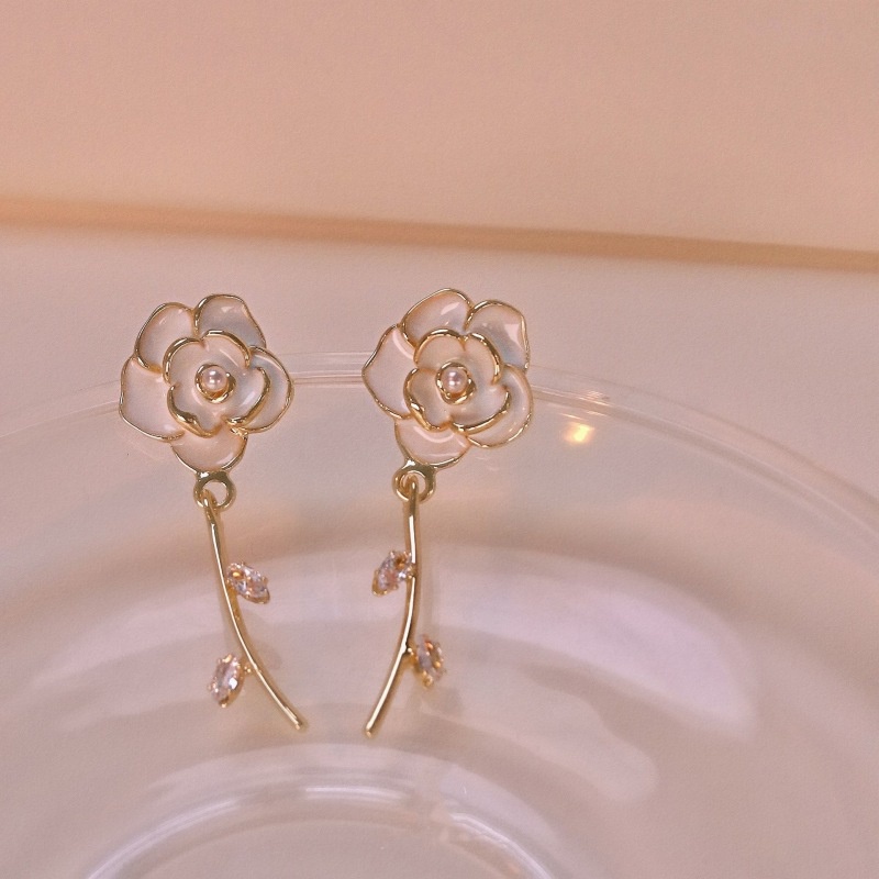 Bông Tai Mạ Bạc 925 Hình Cành Hoa Trà Phong Cách Hàn Quốc Thời Trang Cho Nữ