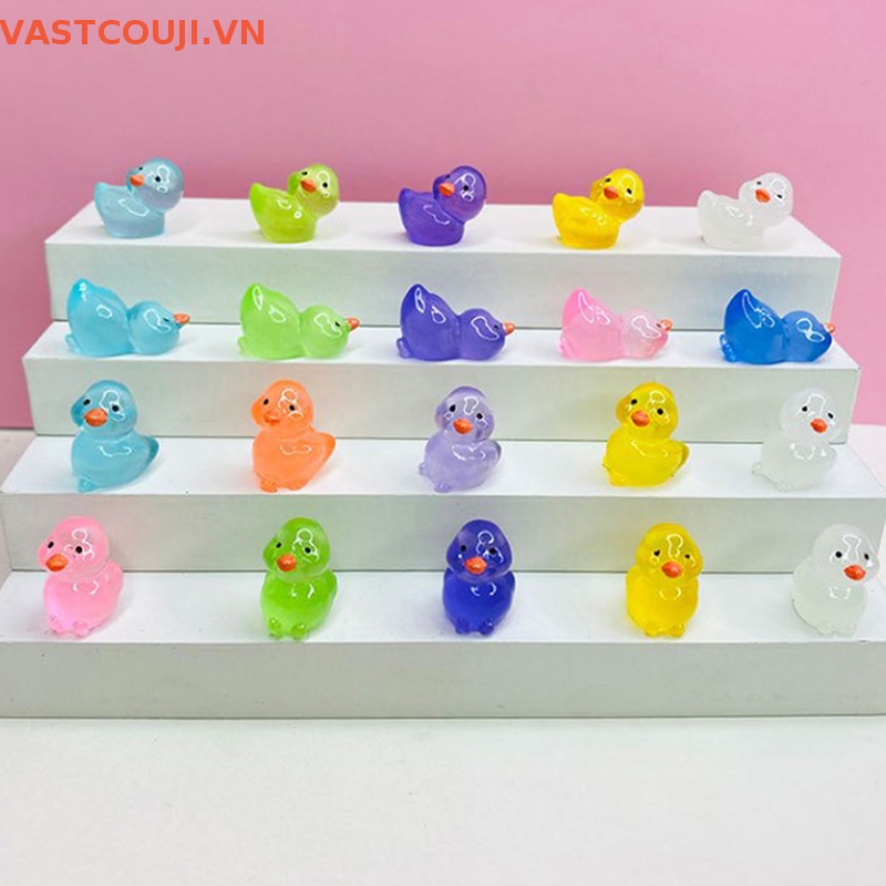 Bộ 5 Tượng Vịt Hoạt Hình Bằng Nhựa Resin Màu Dạ Quang Trang Trí