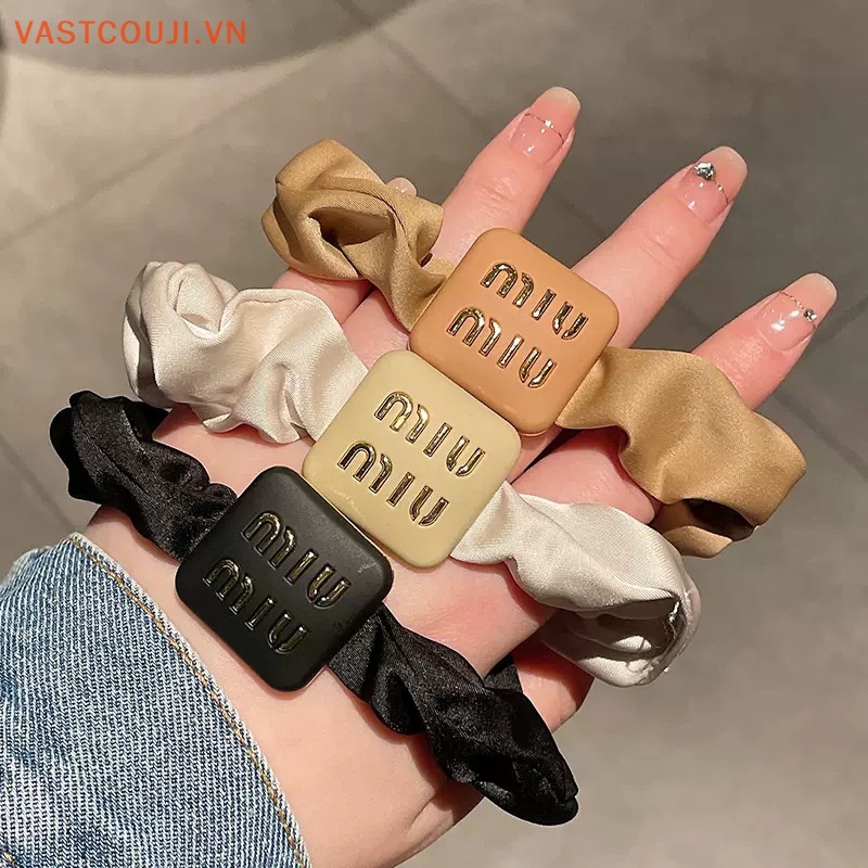 Dây Cột Tóc Lụa Sa Tanh Co Giãn Màu Trơn In Chữ VASTJI Cho Nữ