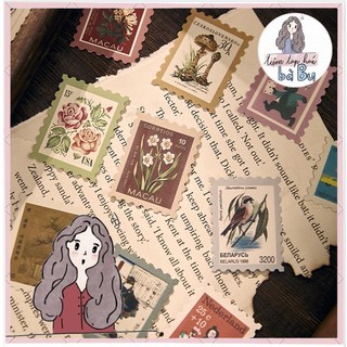 Gói 46 pcs stickers dạng tem thư dùng để trang trí kiểu cổ điển vintage junkjournal