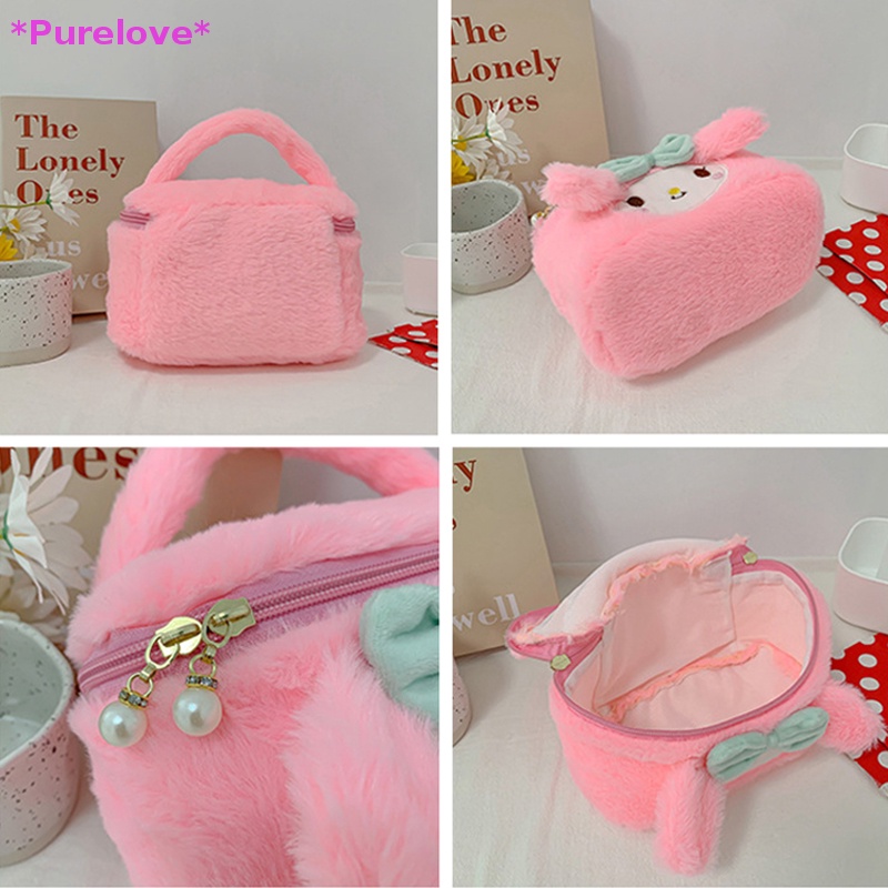 Túi Đựng Mỹ Phẩm Xách Tay Bằng Lông Nhung Họa Tiết Hoạt Hình Anime Dễ Thương Dành Cho Nữ Mới