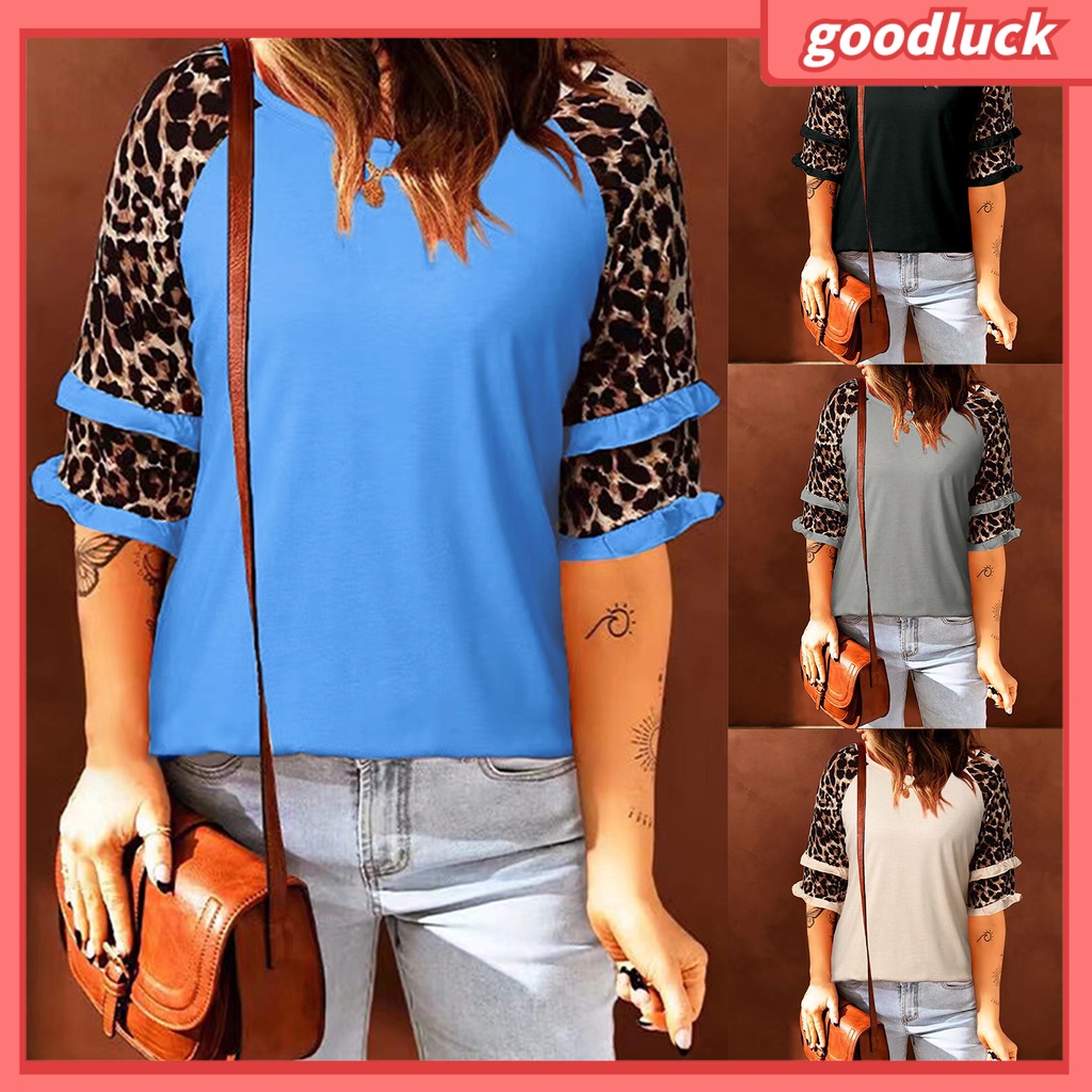 Áo Thun Cổ Tròn Dáng Rộng In Họa Tiết Da Báo Thời Trang Thường Ngày Cho Nữ