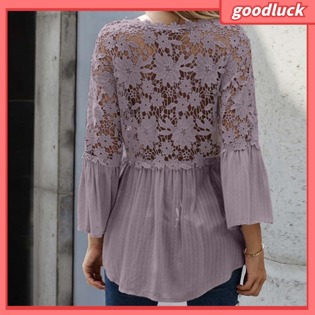 Áo Sơ Mi Tay Loe 3 / 4 Cổ Chữ V Màu Sắc Thời Trang Dành Cho Nữ