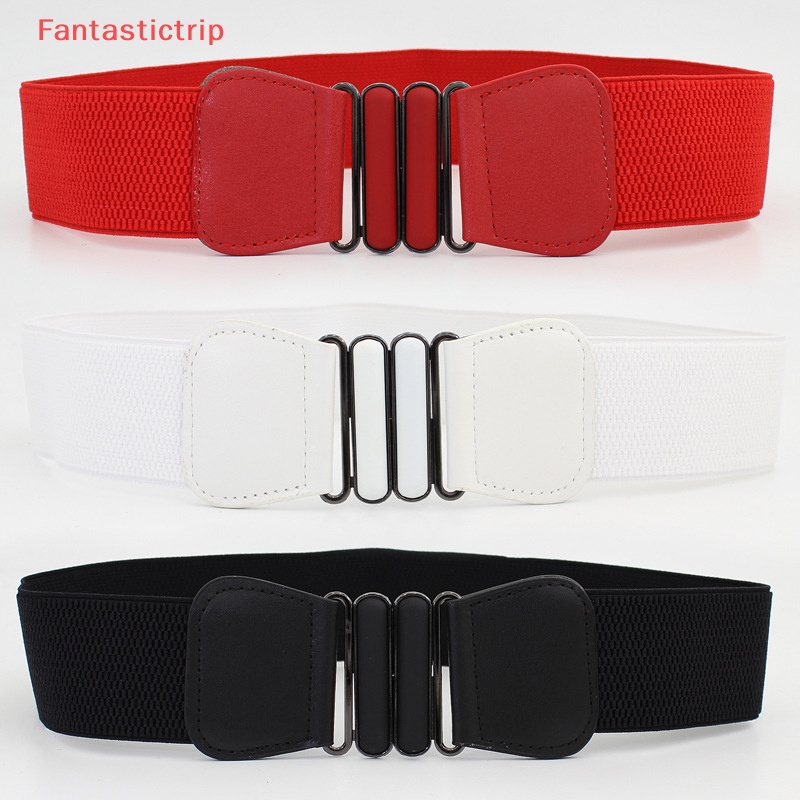 Thắt Lưng Bản Rộng Co Giãn Màu Trơn Có Khóa Kim Loại Thời Trang Mùa Hè Mới Cho Nữ