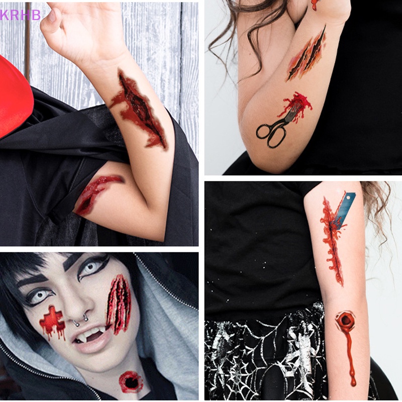 1 Tấm Hình Xăm Dán Vết Thương Máu Chống Nước Phong Cách Halloween Độc Đáo Mới