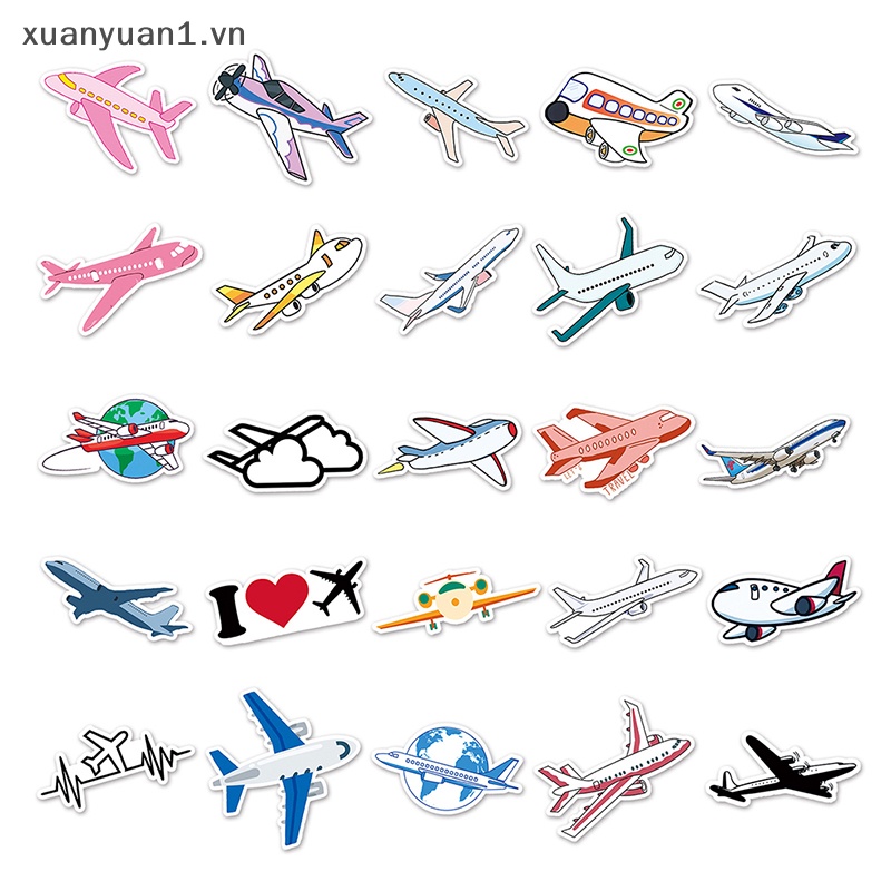 50 Miếng Dán Trang Trí Chống Thấm Nước Hình Máy Bay Dễ Thương