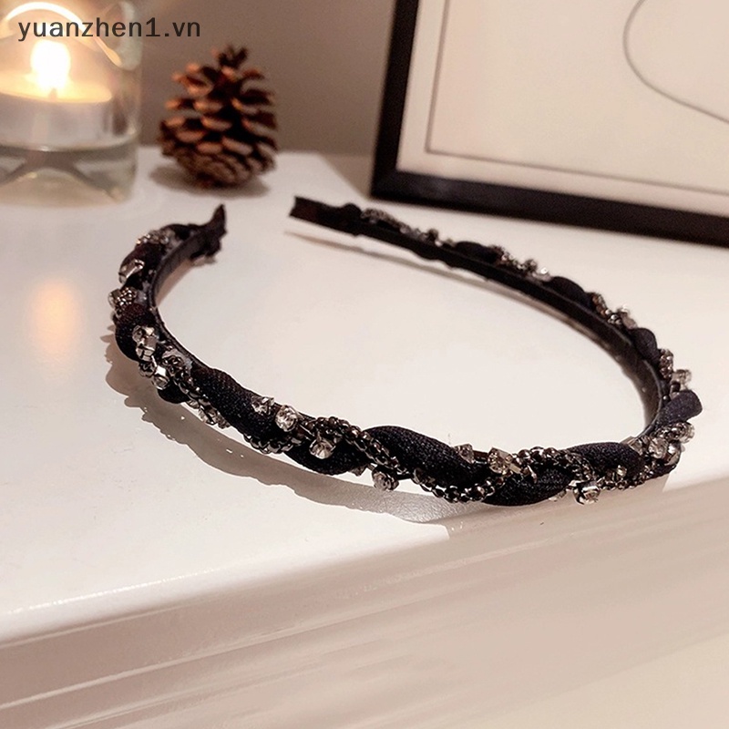 Băng Đô Nhung Đen Đính Đá Lấp Lánh Phong Cách Retro Cho Nữ