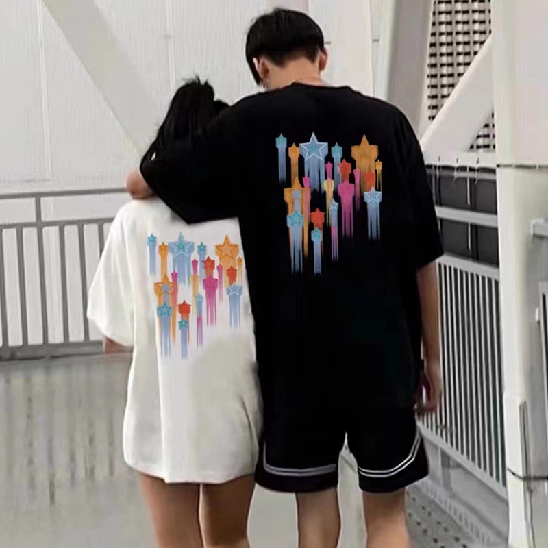 Áo Thun Cotton Ngắn Tay Dáng Rộng In Hình Ngôi Sao Thời Trang Mùa Hè Phong Cách Mới Cho Cặ