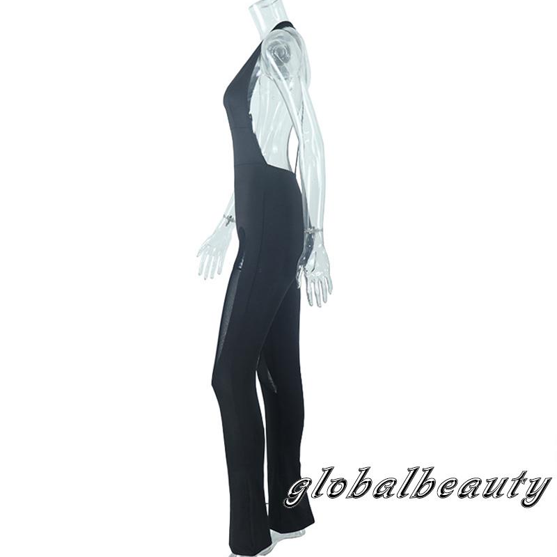 Bộ Áo Liền Quần Hai Dây Phối Lưới Mỏng Màu Trơn Dáng Ôm Thời Trang Mùa Hè Cho Bạn Gái