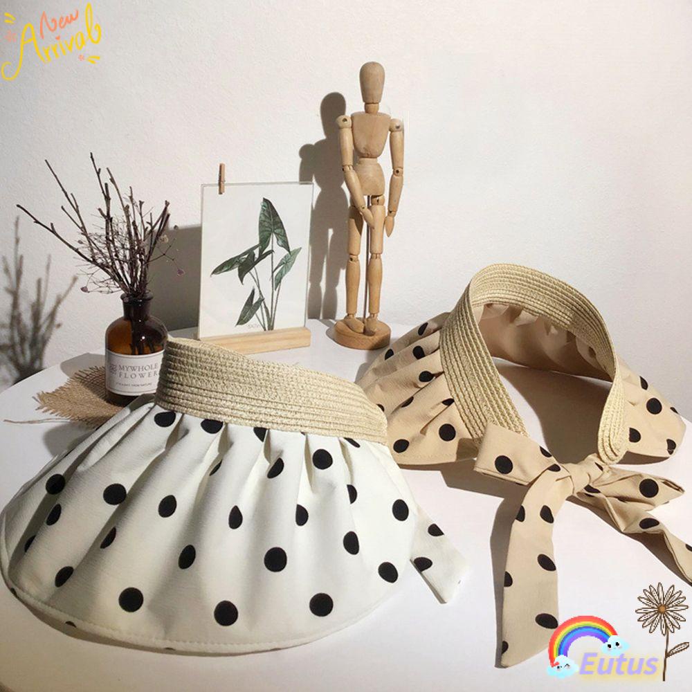Mũ Rộng Vành Chống Nắng Có Thắt Nơ Họa Tiết Chấm Bi Có Thể Gập Lại Thời Trang Mù