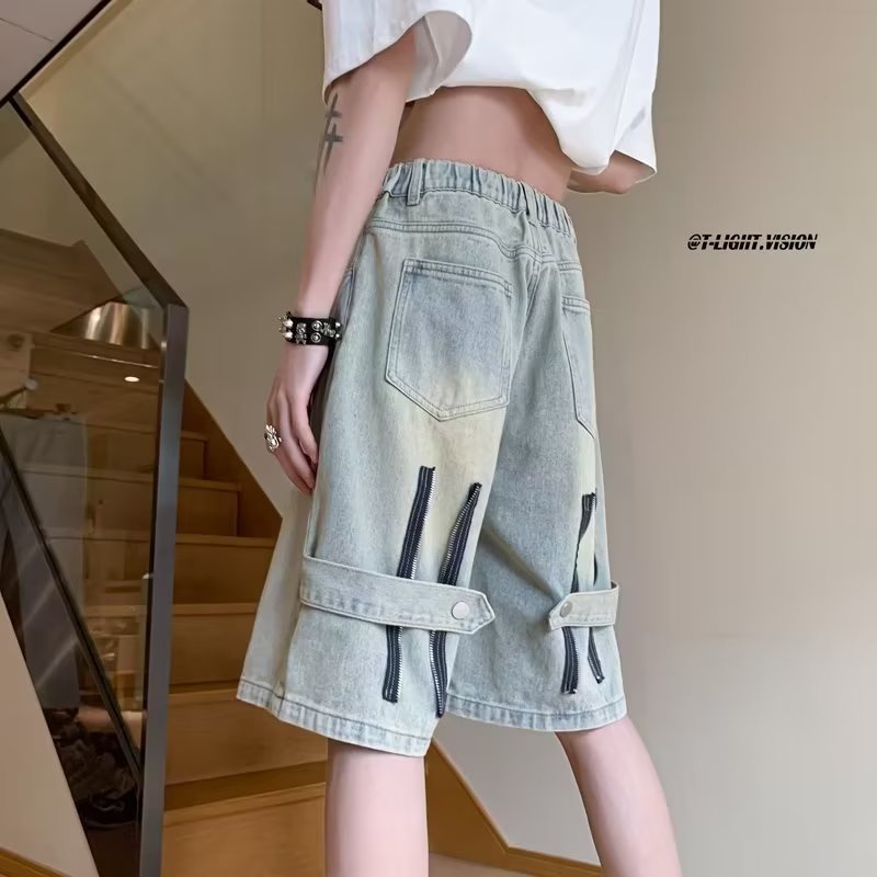 Quần Short denim Phong Cách Harajuku Nhật Bản Thời Trang Cho Nam Nữ