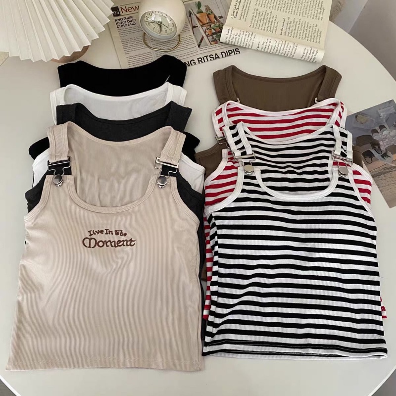 Áo Hai Dây Dáng Ngắn Thêu Chữ Phong Cách Retro Mỹ Quyến Rũ Cho Nữ