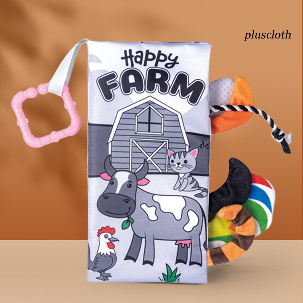 &lt; Plus &gt; Sách Vải Với Vòng Giấy Âm Thanh Chủ Đề Động Vật Hoạt Hình Màu Sắc Tươi Sáng Chống Mài Mòn Giáo Dục Sớm Cho Bé