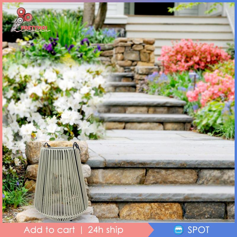 [Prettyia1] Lồng Đèn Kim Loại Năng Lượng Mặt Trời Treo Trang Trí Bàn Làm Việc Có Tay Cầm Cho Sân Vườn