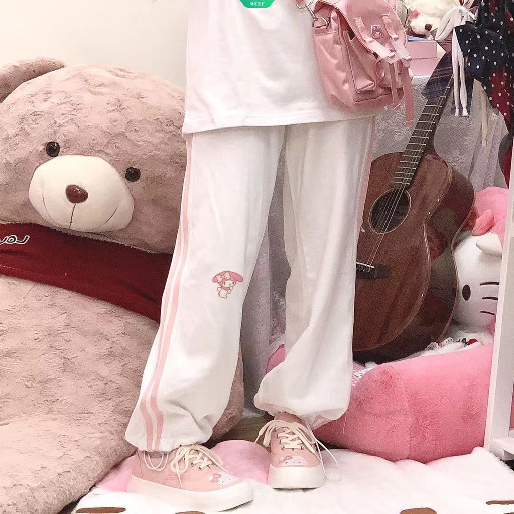 Quần Dài Dáng Rộng Dây Rút Họa Tiết Sanrio Kuromi Melody Cinnamoroll Dễ Thương Thời Trang Xuân Hè 2023 Cho Nữ